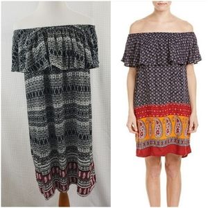 BeachLunchLounge Evi Off the Shoulder Dress Black Red Boho Lightweight Large